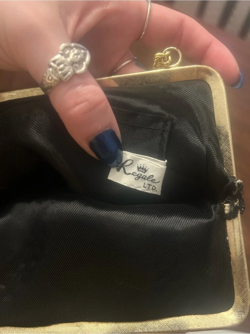 La Regale Vintage Black Beaded Evening Clutch with Gold Chain Strap
